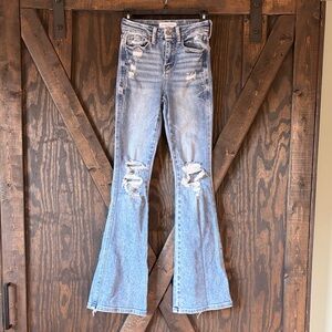 Flying Monkey Blue Distressed High Rise Flare Jeans